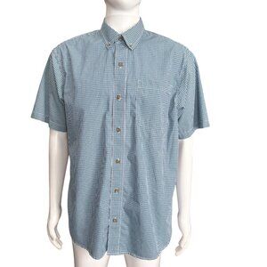 Red Head Mens Button-Down Shirt Blue Check Plaid Short Sleeve Cotton Size Large